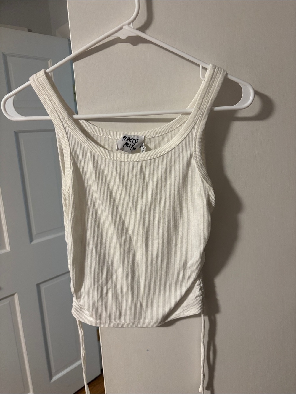 Princess Polly Cream Ribbed Tank with Side Ties